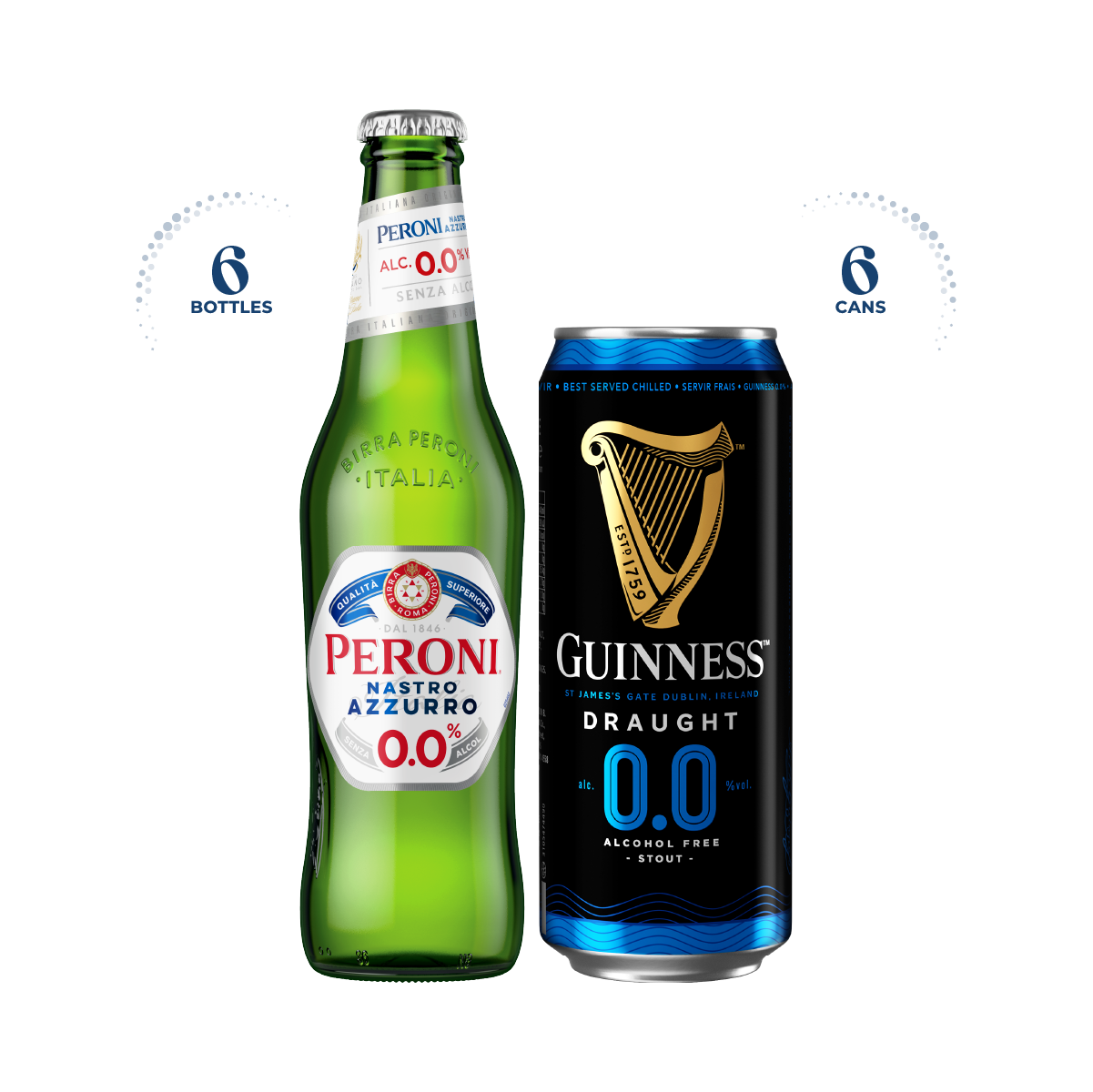 Peroni Nastro Azzurro 0.0% & Guinness 0.0% Bundle