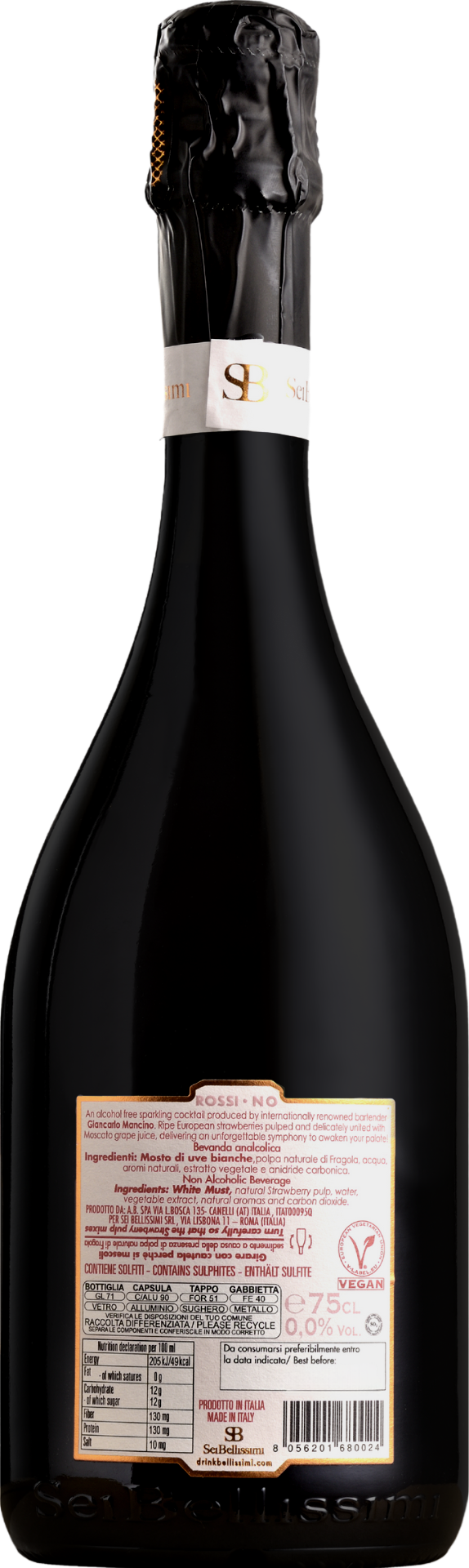 Sei Bellissimi Rossino Non-Alcoholic Sparkling Cocktail, 750ml